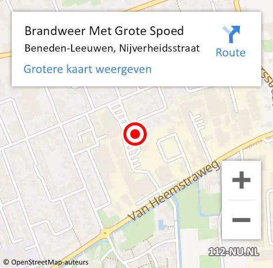 Locatie op kaart van de 112 melding: Brandweer Met Grote Spoed Naar Beneden-Leeuwen, Nijverheidsstraat op 17 februari 2022 13:07