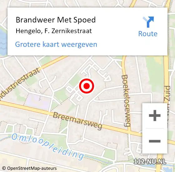 Locatie op kaart van de 112 melding: Brandweer Met Spoed Naar Hengelo, F. Zernikestraat op 17 februari 2022 13:12