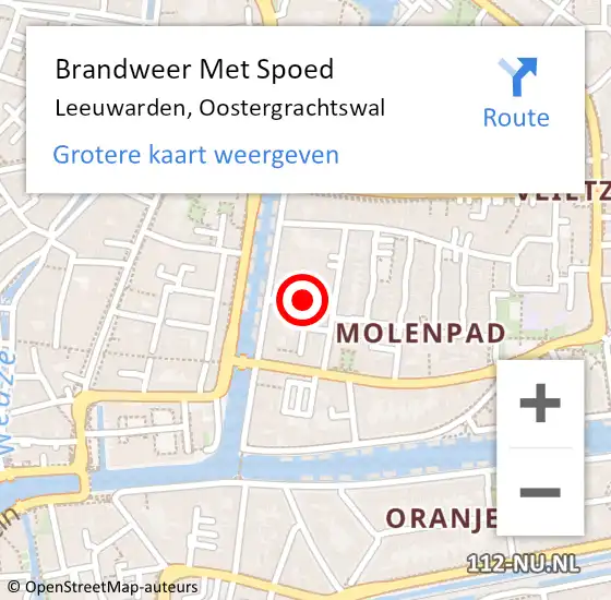 Locatie op kaart van de 112 melding: Brandweer Met Spoed Naar Leeuwarden, Oostergrachtswal op 17 februari 2022 13:17