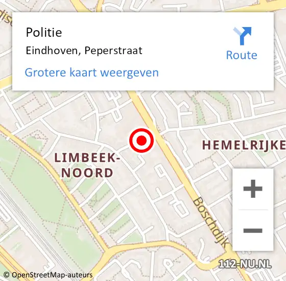 Locatie op kaart van de 112 melding: Politie Eindhoven, Peperstraat op 17 februari 2022 13:18