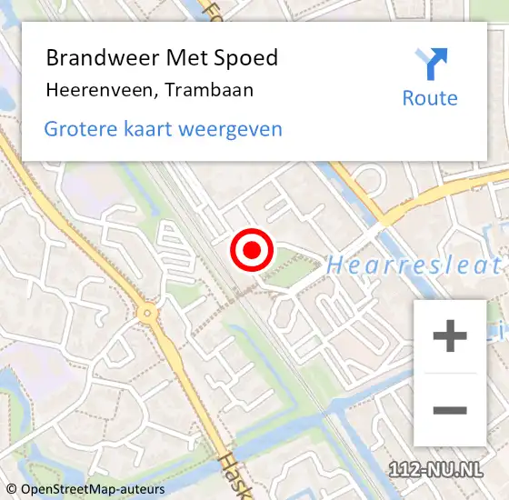 Locatie op kaart van de 112 melding: Brandweer Met Spoed Naar Heerenveen, Trambaan op 17 februari 2022 13:21