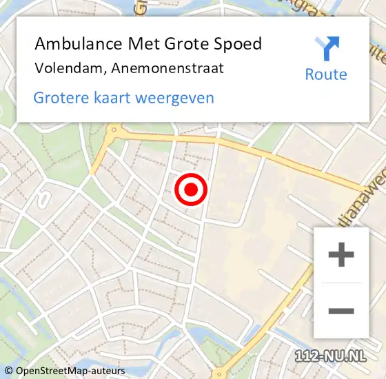 Locatie op kaart van de 112 melding: Ambulance Met Grote Spoed Naar Volendam, Anemonenstraat op 17 februari 2022 13:47