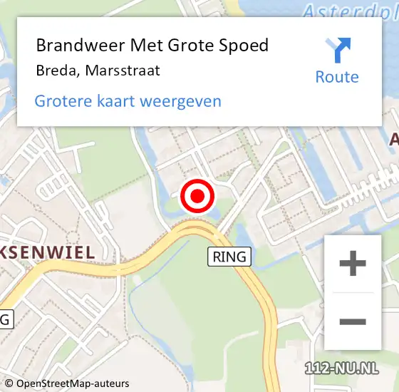 Locatie op kaart van de 112 melding: Brandweer Met Grote Spoed Naar Breda, Marsstraat op 17 februari 2022 13:47