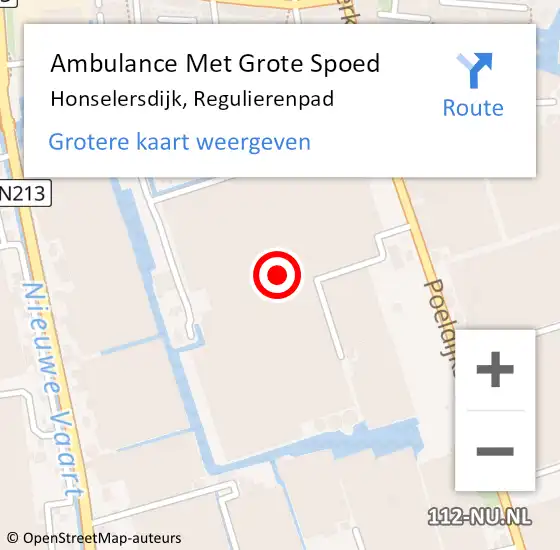 Locatie op kaart van de 112 melding: Ambulance Met Grote Spoed Naar Honselersdijk, Regulierenpad op 17 februari 2022 13:57