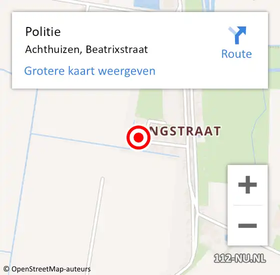 Locatie op kaart van de 112 melding: Politie Achthuizen, Beatrixstraat op 17 februari 2022 13:58