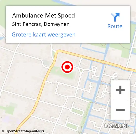 Locatie op kaart van de 112 melding: Ambulance Met Spoed Naar Sint Pancras, Domeynen op 17 februari 2022 14:10