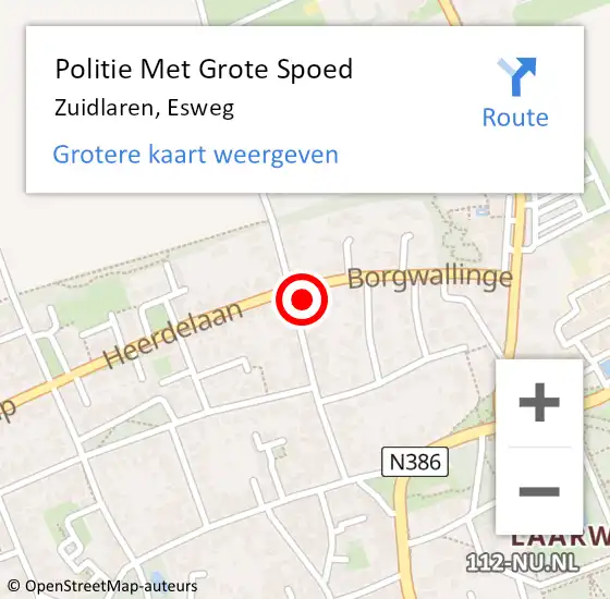 Locatie op kaart van de 112 melding: Politie Met Grote Spoed Naar Zuidlaren, Esweg op 17 februari 2022 14:30