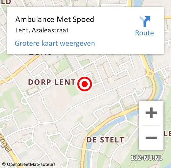 Locatie op kaart van de 112 melding: Ambulance Met Spoed Naar Lent, Azaleastraat op 17 februari 2022 14:32