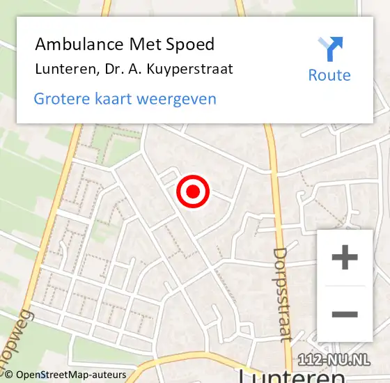 Locatie op kaart van de 112 melding: Ambulance Met Spoed Naar Lunteren, Dr. A. Kuyperstraat op 17 februari 2022 14:37