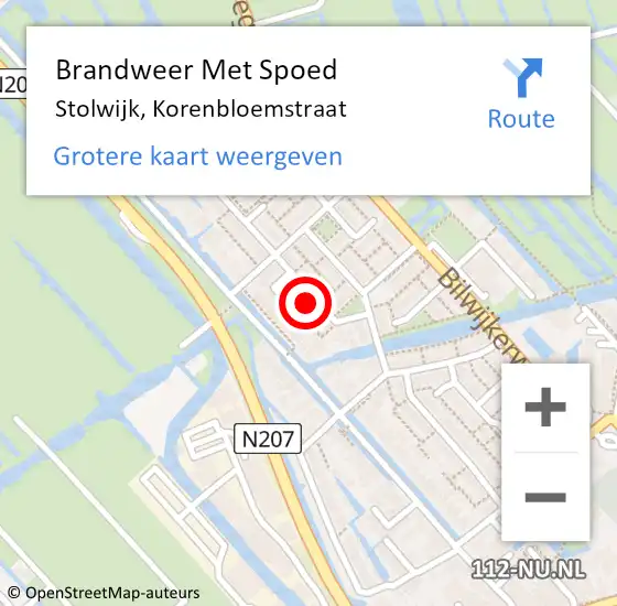 Locatie op kaart van de 112 melding: Brandweer Met Spoed Naar Stolwijk, Korenbloemstraat op 17 februari 2022 14:42