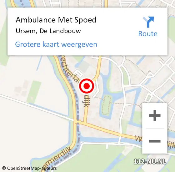 Locatie op kaart van de 112 melding: Ambulance Met Spoed Naar Ursem, De Landbouw op 17 februari 2022 14:55