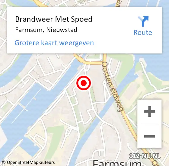 Locatie op kaart van de 112 melding: Brandweer Met Spoed Naar Farmsum, Nieuwstad op 17 februari 2022 15:02