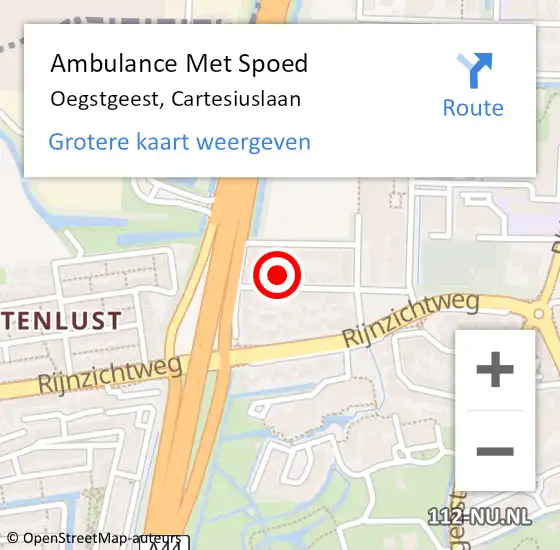 Locatie op kaart van de 112 melding: Ambulance Met Spoed Naar Oegstgeest, Cartesiuslaan op 17 februari 2022 15:12