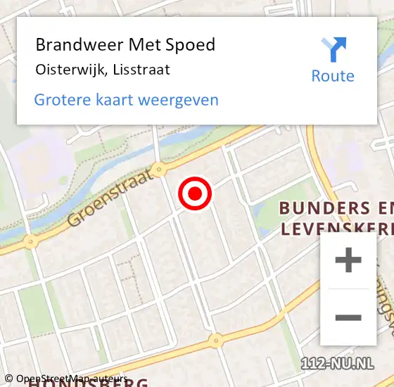 Locatie op kaart van de 112 melding: Brandweer Met Spoed Naar Oisterwijk, Lisstraat op 17 februari 2022 15:14