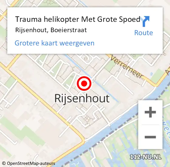 Locatie op kaart van de 112 melding: Trauma helikopter Met Grote Spoed Naar Rijsenhout, Boeierstraat op 17 februari 2022 15:50