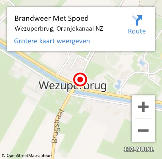 Locatie op kaart van de 112 melding: Brandweer Met Spoed Naar Wezuperbrug, Oranjekanaal NZ op 17 februari 2022 15:51