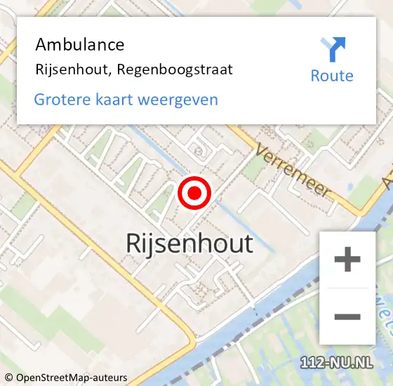 Locatie op kaart van de 112 melding: Ambulance Rijsenhout, Regenboogstraat op 17 februari 2022 15:52