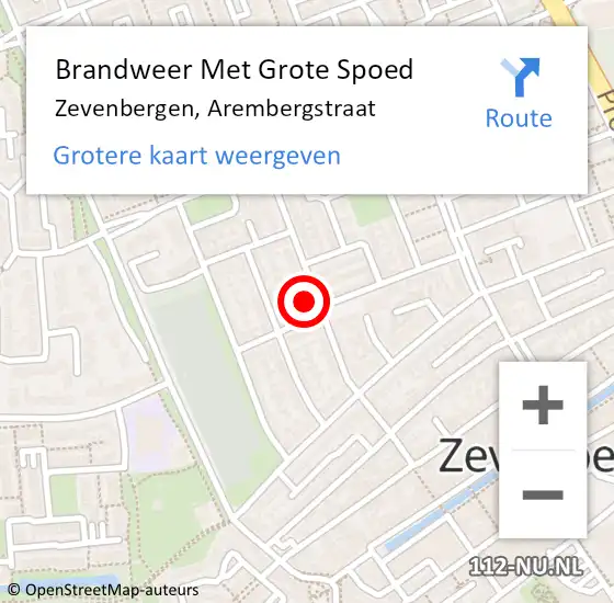 Locatie op kaart van de 112 melding: Brandweer Met Grote Spoed Naar Zevenbergen, Arembergstraat op 17 februari 2022 16:03