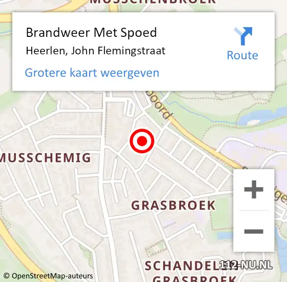 Locatie op kaart van de 112 melding: Brandweer Met Spoed Naar Heerlen, John Flemingstraat op 17 februari 2022 16:05