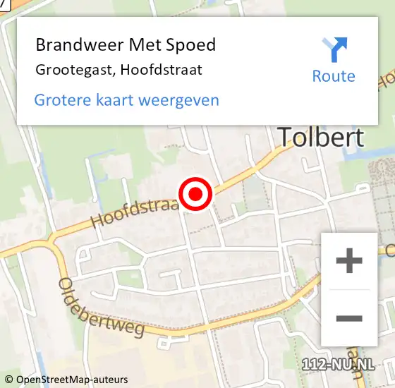 Locatie op kaart van de 112 melding: Brandweer Met Spoed Naar Grootegast, Hoofdstraat op 17 februari 2022 16:25