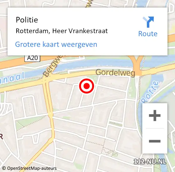 Locatie op kaart van de 112 melding: Politie Rotterdam, Heer Vrankestraat op 17 februari 2022 16:31