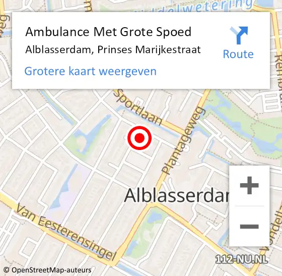 Locatie op kaart van de 112 melding: Ambulance Met Grote Spoed Naar Alblasserdam, Prinses Marijkestraat op 17 februari 2022 16:34