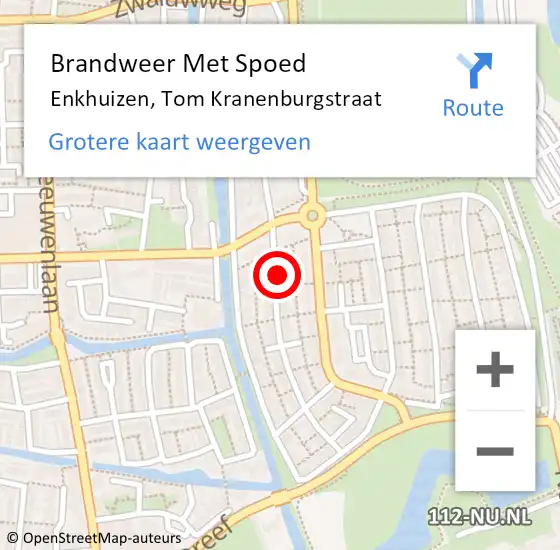 Locatie op kaart van de 112 melding: Brandweer Met Spoed Naar Enkhuizen, Tom Kranenburgstraat op 17 februari 2022 16:35