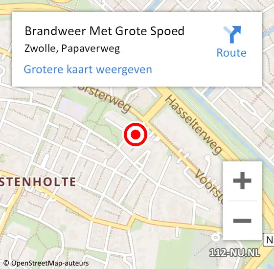 Locatie op kaart van de 112 melding: Brandweer Met Grote Spoed Naar Zwolle, Papaverweg op 17 februari 2022 16:36