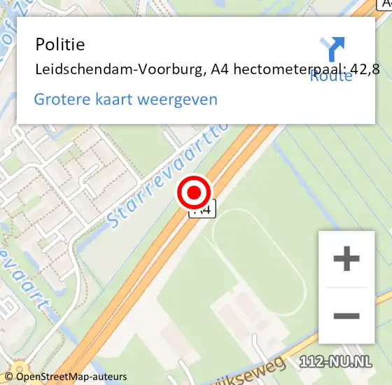 Locatie op kaart van de 112 melding: Politie Leidschendam-Voorburg, A4 hectometerpaal: 42,8 op 17 februari 2022 16:55