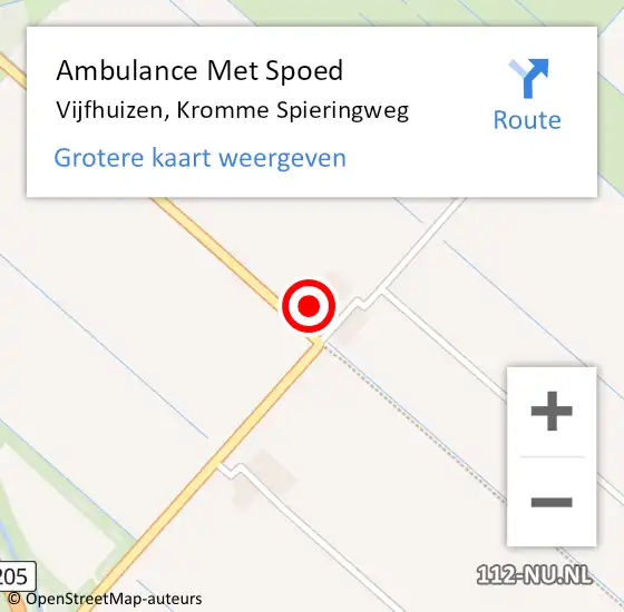 Locatie op kaart van de 112 melding: Ambulance Met Spoed Naar Vijfhuizen, Kromme Spieringweg op 17 februari 2022 16:55