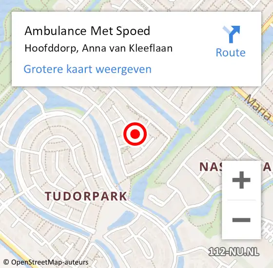 Locatie op kaart van de 112 melding: Ambulance Met Spoed Naar Hoofddorp, Anna van Kleeflaan op 17 februari 2022 17:08