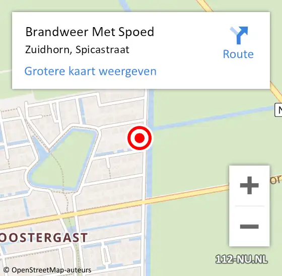 Locatie op kaart van de 112 melding: Brandweer Met Spoed Naar Zuidhorn, Spicastraat op 17 februari 2022 17:55