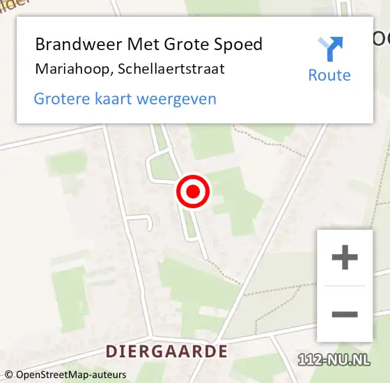 Locatie op kaart van de 112 melding: Brandweer Met Grote Spoed Naar Mariahoop, Schellaertstraat op 17 februari 2022 18:30
