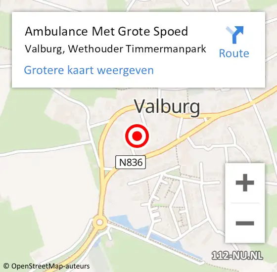 Locatie op kaart van de 112 melding: Ambulance Met Grote Spoed Naar Valburg, Wethouder Timmermanpark op 17 februari 2022 18:52