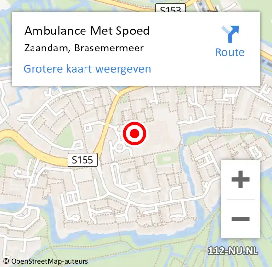 Locatie op kaart van de 112 melding: Ambulance Met Spoed Naar Zaandam, Brasemermeer op 17 februari 2022 18:54