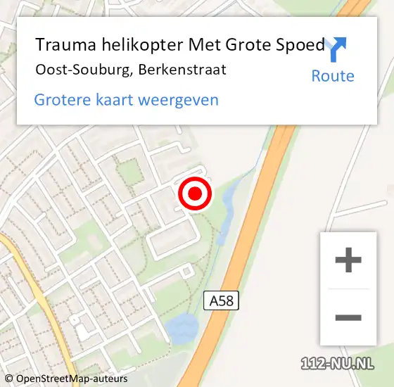 Locatie op kaart van de 112 melding: Trauma helikopter Met Grote Spoed Naar Oost-Souburg, Berkenstraat op 17 februari 2022 19:01