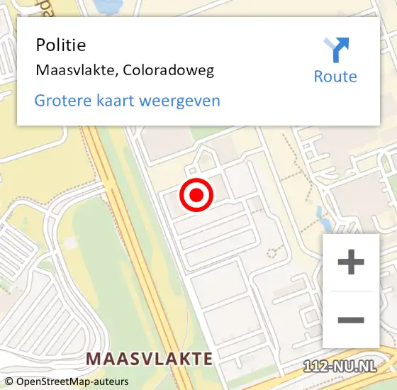 Locatie op kaart van de 112 melding: Politie Maasvlakte, Coloradoweg op 17 februari 2022 19:05