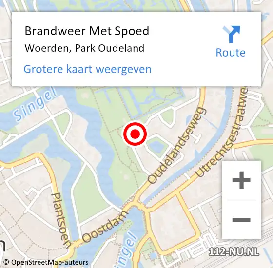 Locatie op kaart van de 112 melding: Brandweer Met Spoed Naar Woerden, Park Oudeland op 17 februari 2022 19:16