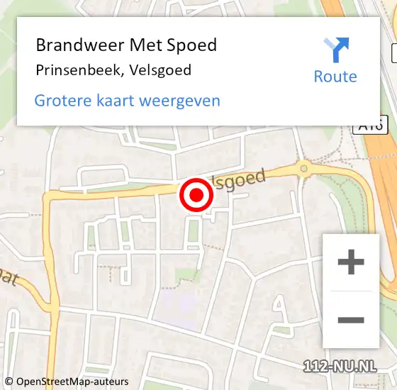 Locatie op kaart van de 112 melding: Brandweer Met Spoed Naar Prinsenbeek, Velsgoed op 17 februari 2022 19:47