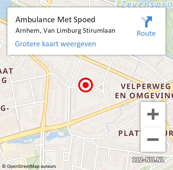 Locatie op kaart van de 112 melding: Ambulance Met Spoed Naar Arnhem, Van Limburg Stirumlaan op 17 februari 2022 19:49