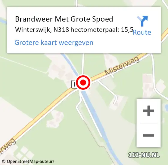Locatie op kaart van de 112 melding: Brandweer Met Grote Spoed Naar Winterswijk, N318 hectometerpaal: 15,5 op 17 februari 2022 20:08