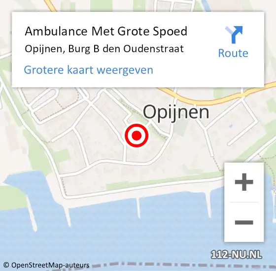 Locatie op kaart van de 112 melding: Ambulance Met Grote Spoed Naar Opijnen, Burg B. den Oudenstraat op 17 februari 2022 20:52