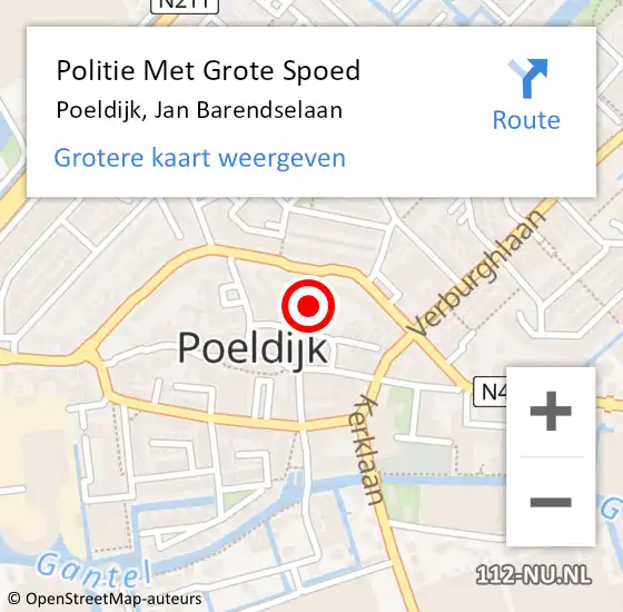 Locatie op kaart van de 112 melding: Politie Met Grote Spoed Naar Poeldijk, Jan Barendselaan op 17 februari 2022 20:55