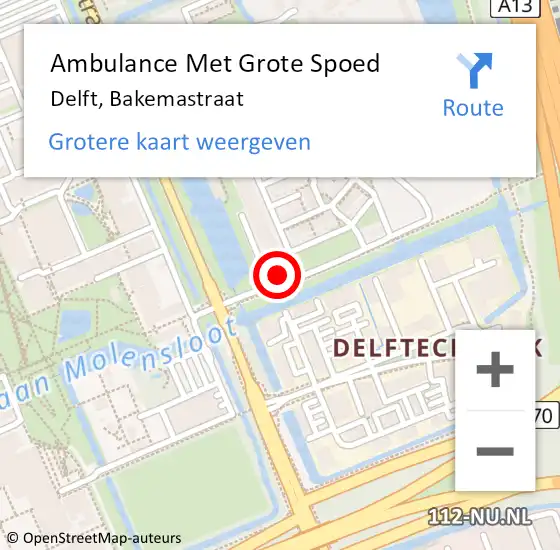 Locatie op kaart van de 112 melding: Ambulance Met Grote Spoed Naar Delft, Bakemastraat op 17 februari 2022 21:04