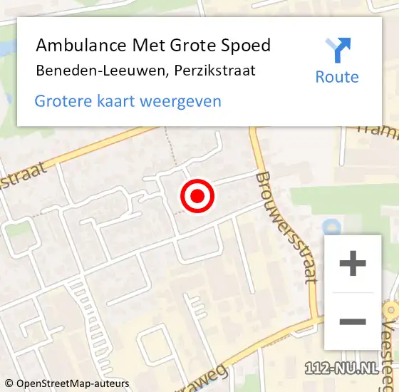 Locatie op kaart van de 112 melding: Ambulance Met Grote Spoed Naar Beneden-Leeuwen, Perzikstraat op 17 februari 2022 21:05