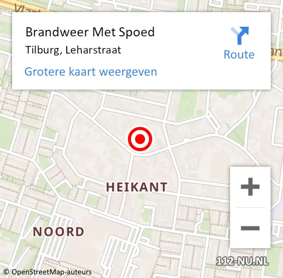 Locatie op kaart van de 112 melding: Brandweer Met Spoed Naar Tilburg, Leharstraat op 17 februari 2022 21:43