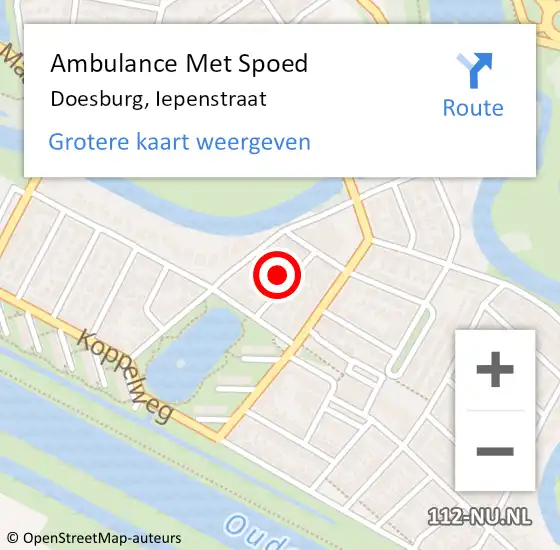 Locatie op kaart van de 112 melding: Ambulance Met Spoed Naar Doesburg, Iepenstraat op 17 februari 2022 21:47