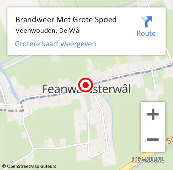 Locatie op kaart van de 112 melding: Brandweer Met Grote Spoed Naar Veenwouden, De Wâl op 17 februari 2022 22:57