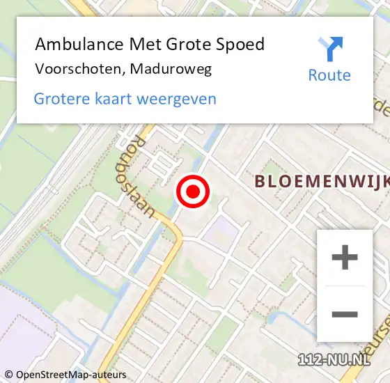 Locatie op kaart van de 112 melding: Ambulance Met Grote Spoed Naar Voorschoten, Maduroweg op 17 februari 2022 23:14