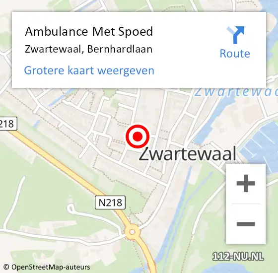 Locatie op kaart van de 112 melding: Ambulance Met Spoed Naar Zwartewaal, Bernhardlaan op 17 februari 2022 23:38